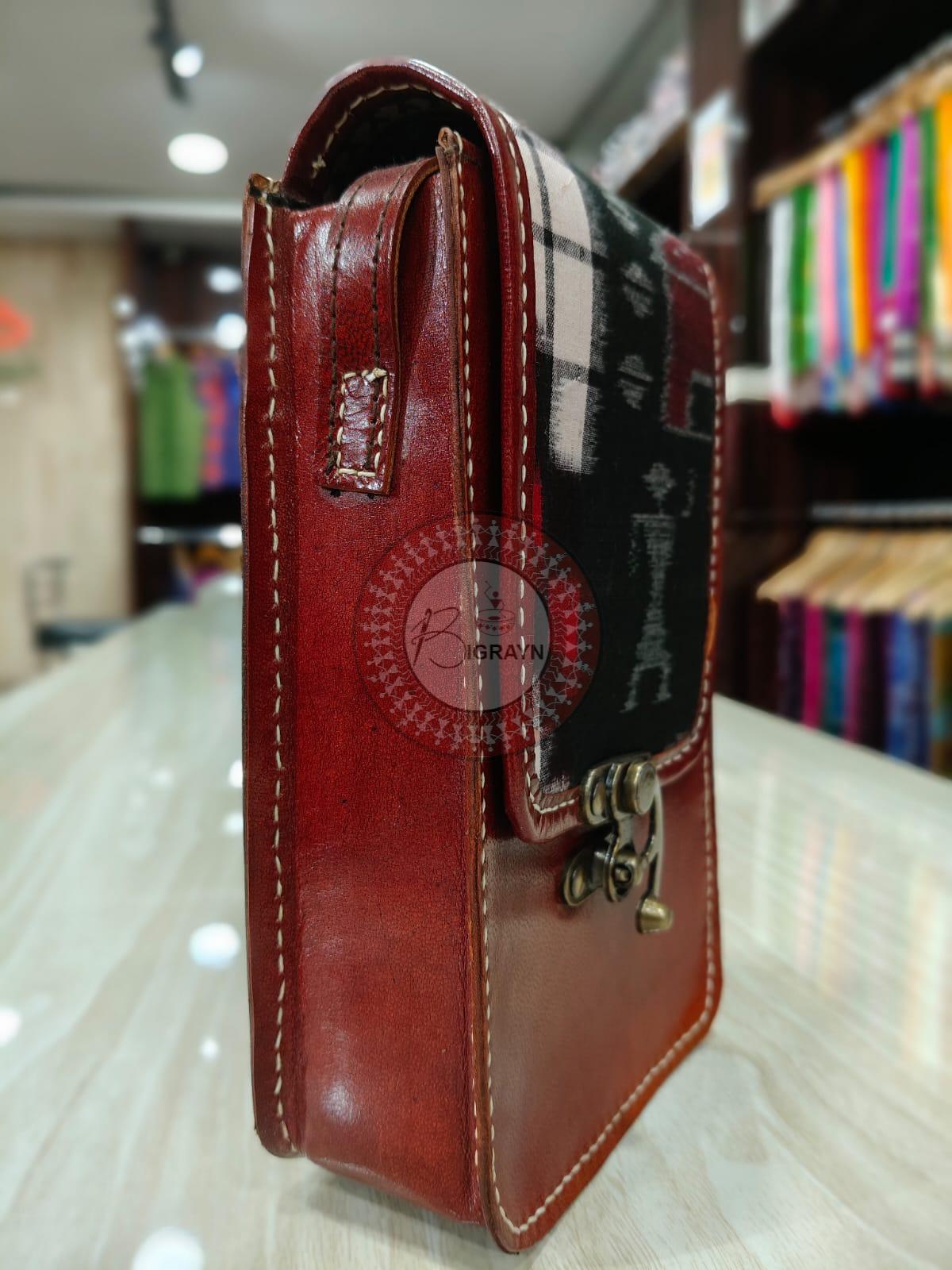 Red Black Pasapali And Tribal Leather Sling Bag