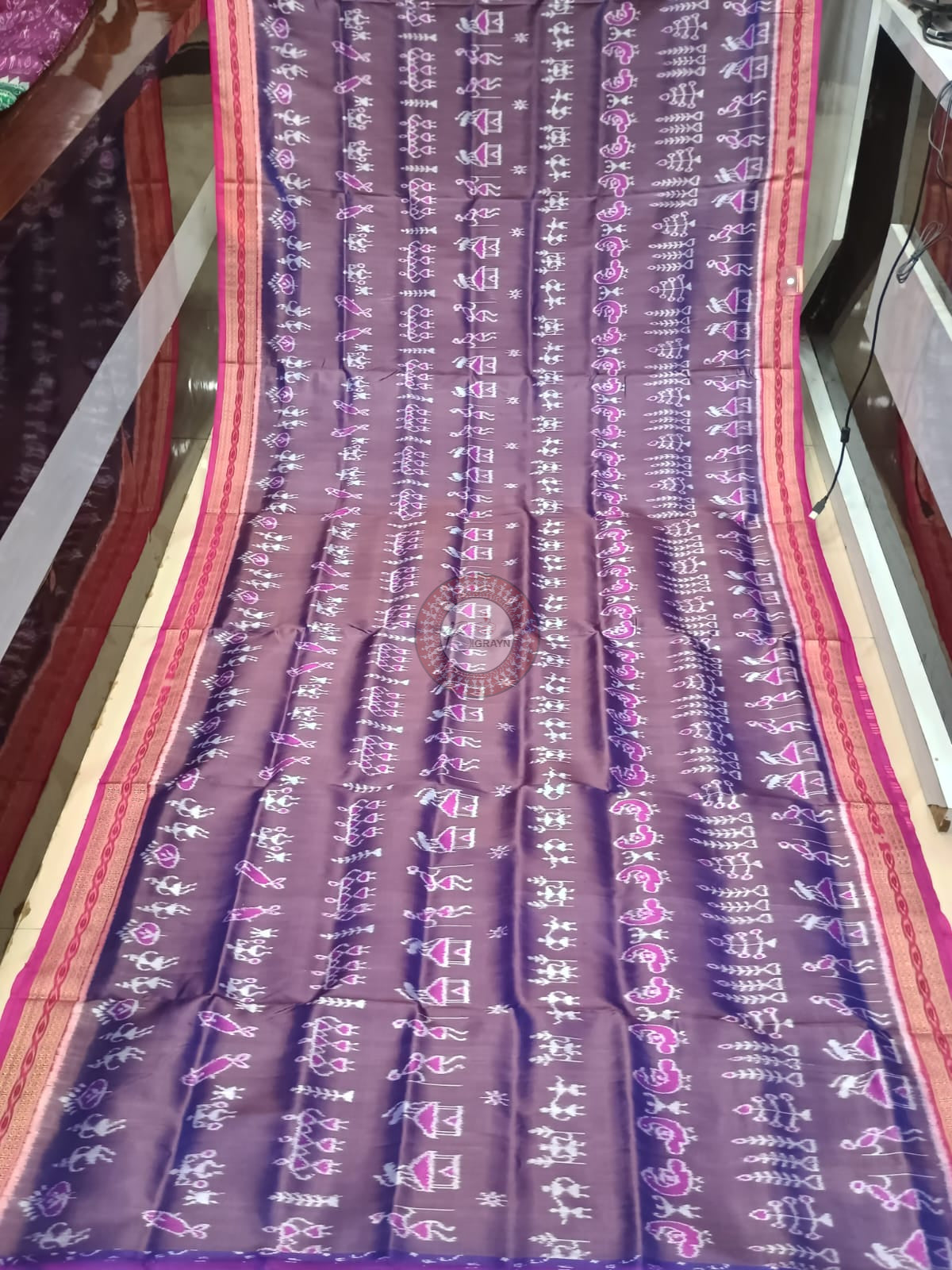 Purple Magenta Tribal And House Design Khandua Silk Saree
