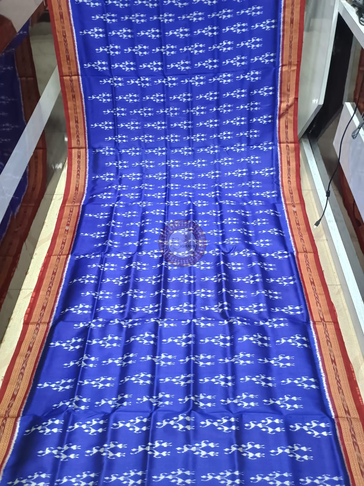 Blue Maroon Tribal Design Khandua Silk Saree