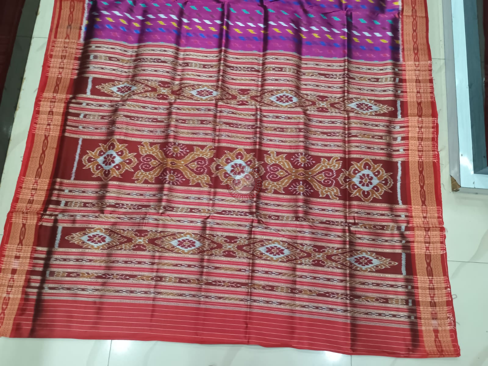 Purple Red Multi Colour Dots Design Khandua Silk Saree