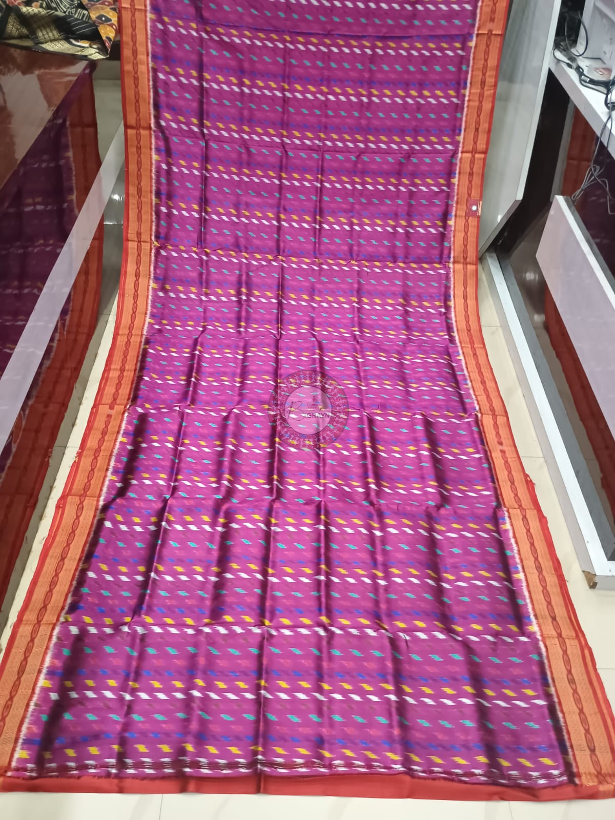 Purple Red Multi Colour Dots Design Khandua Silk Saree