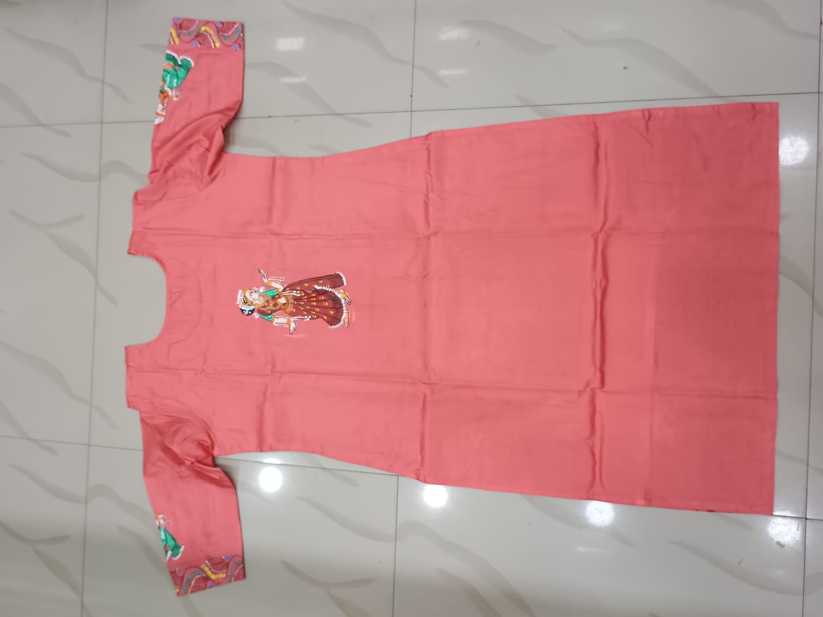 Peach Raja Doli Theme Hand Painted Pattachitra Khadi Silk Kurti