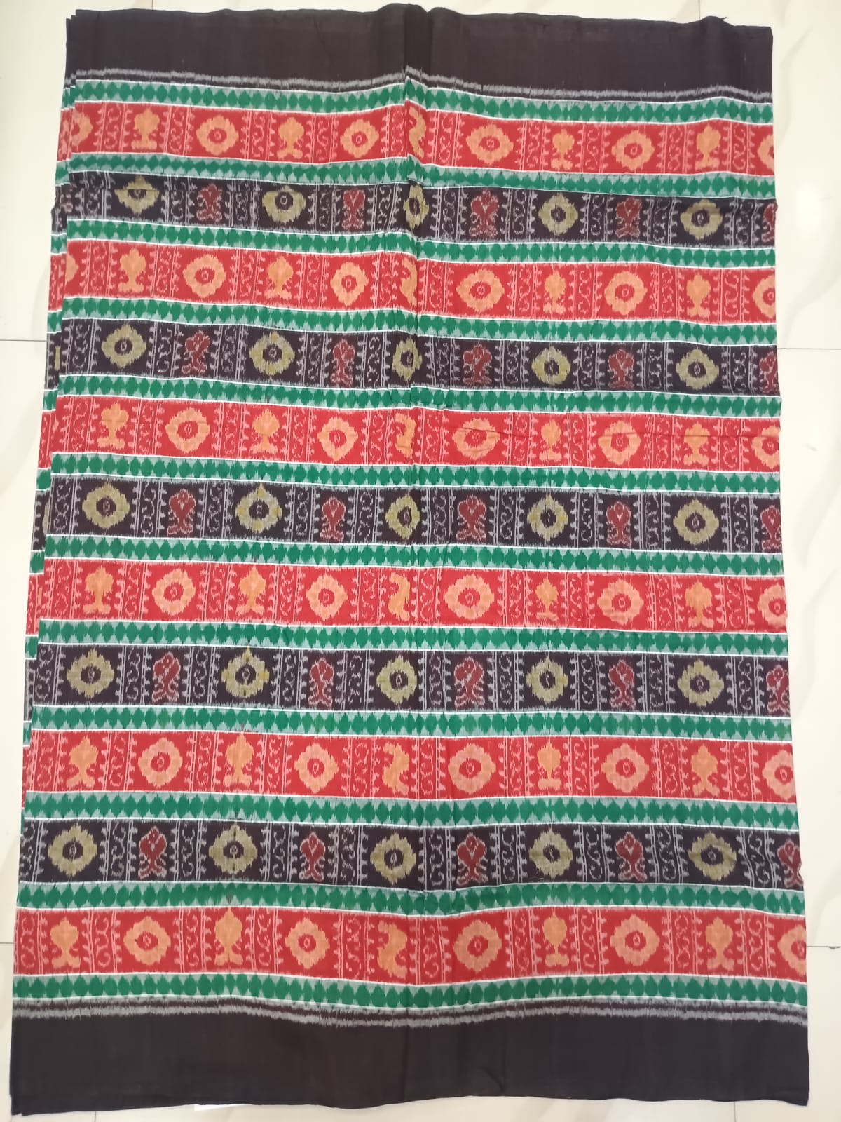 Red Black Green Fish And Flower Design Sambalpuri Fabrics