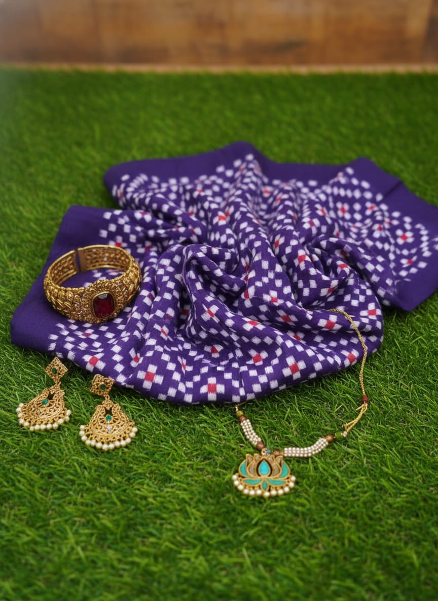 Purple Multi colour Pasapali Design Sambalpuri Fabrics