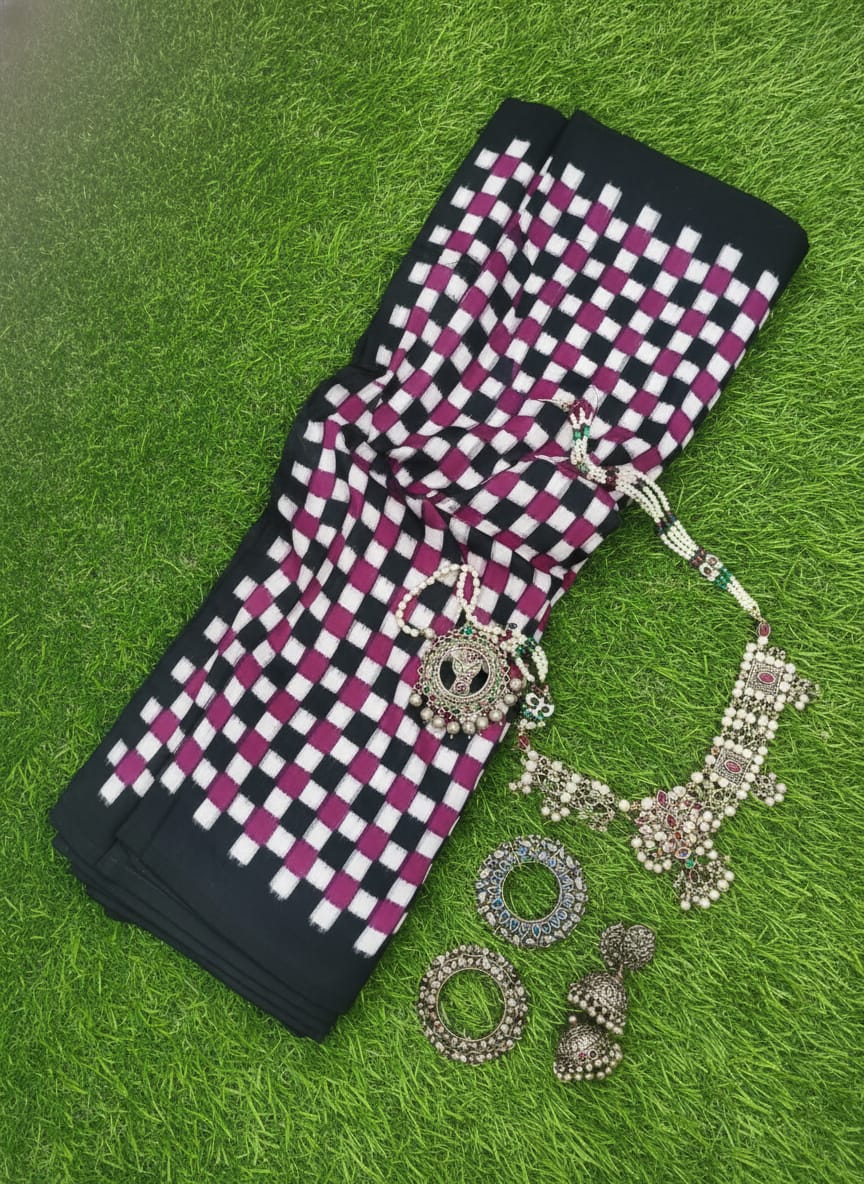 Purple Black White Pasapali Design Sambalpuri Fabrics