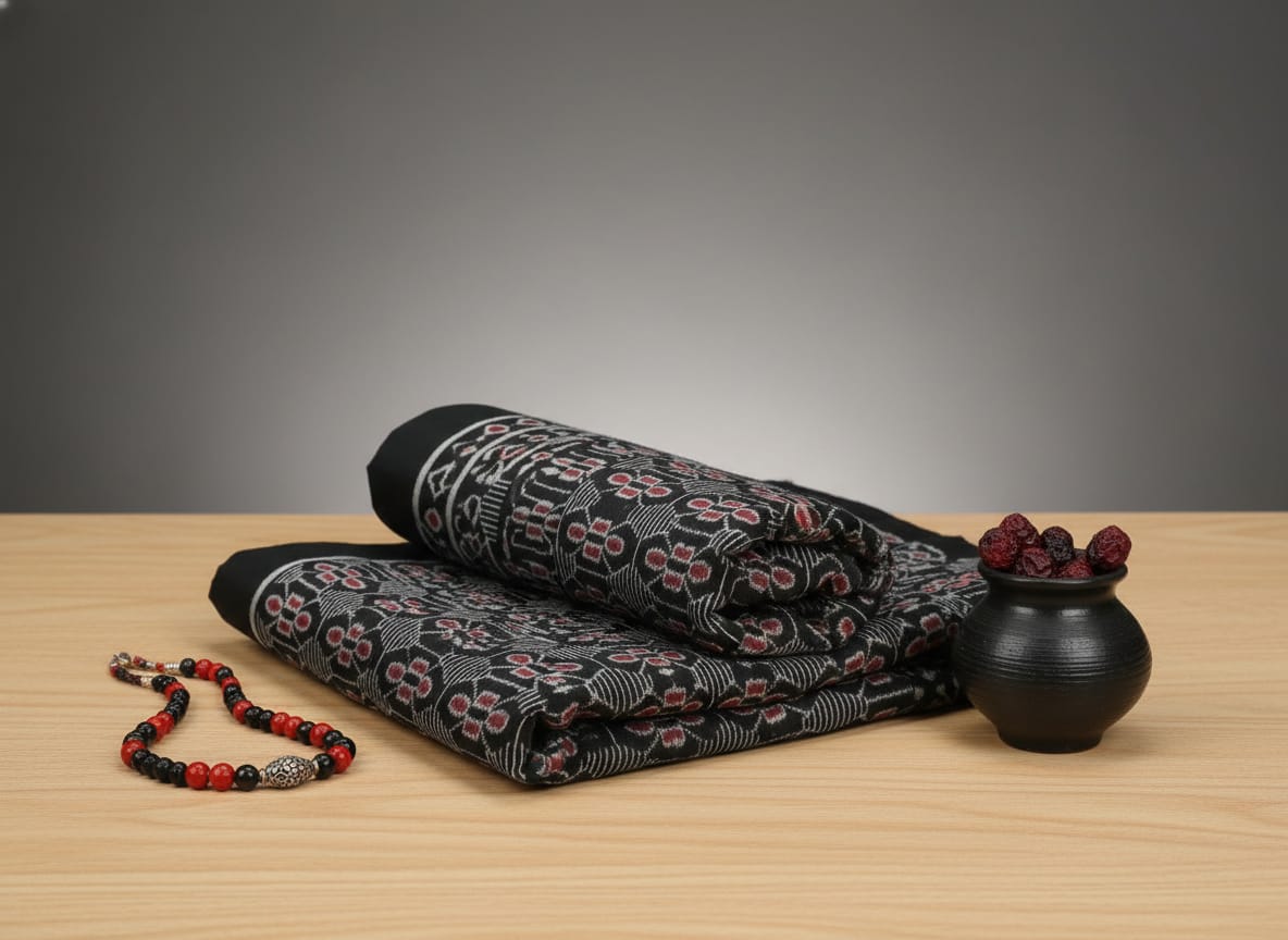 Black Maroon Flower Design Sambalpuri Fabrics