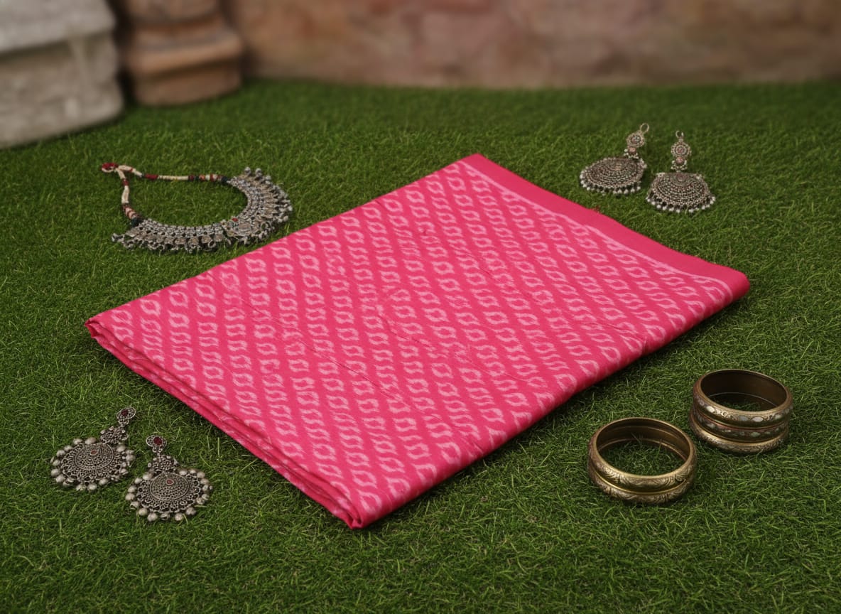 Pink Ikat Design Sambalpuri Fabrics