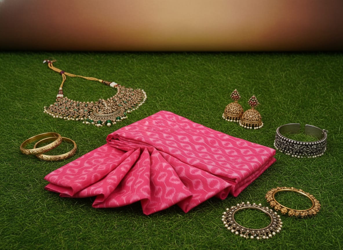 Pink Ikat Design Sambalpuri Fabrics