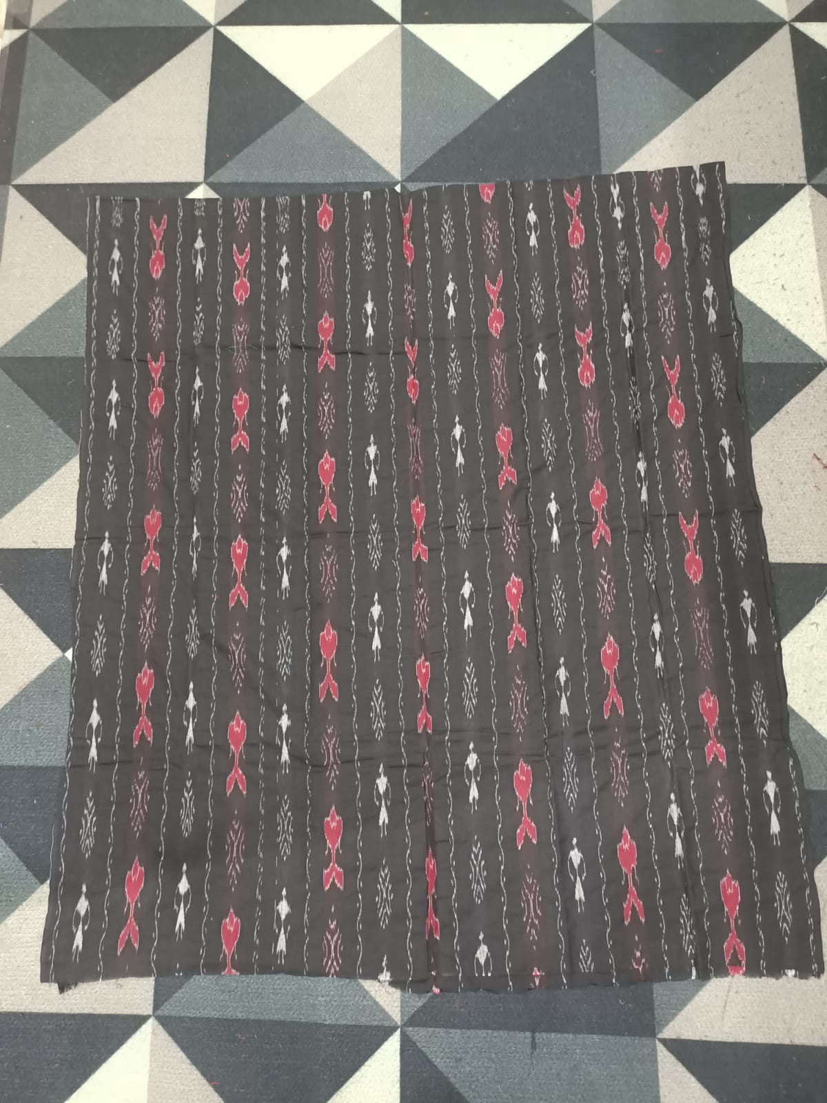 Black Grey Handwoven Odisha Ikat Unstitched Dress Material Set (Top 2.5m, Bottom 2m, Dupatta 2.5m)