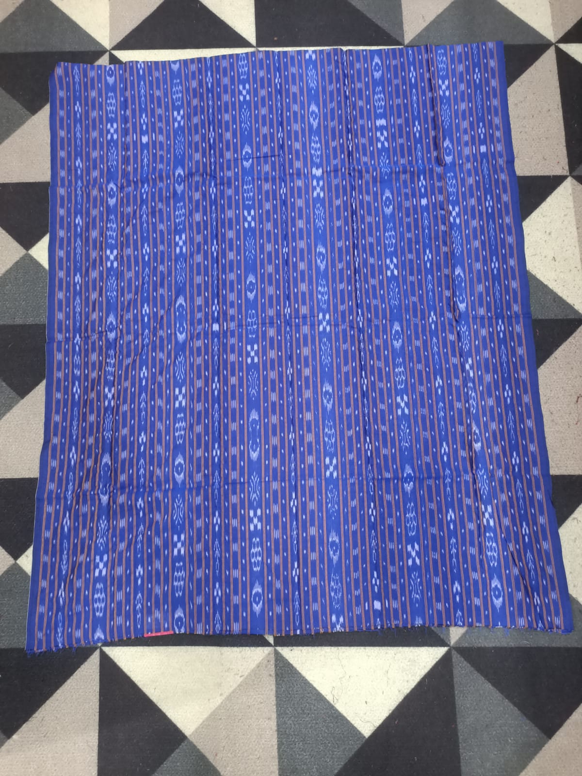 Blue Grey Handwoven Odisha Ikat Unstitched Dress Material Set (Top 2.5m, Bottom 2m, Dupatta 2.5m)