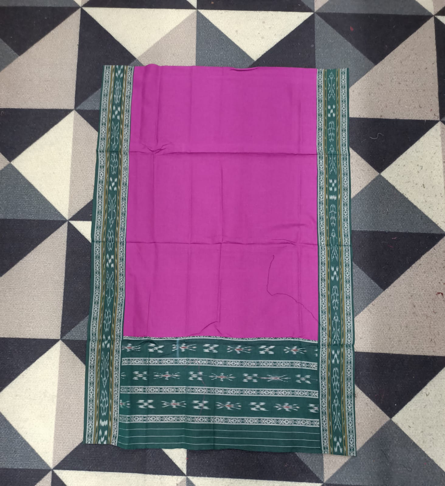 Green Magenta Handwoven Odisha Ikat Unstitched Dress Material Set (Top 2.5m, Bottom 2m, Dupatta 2.5m)