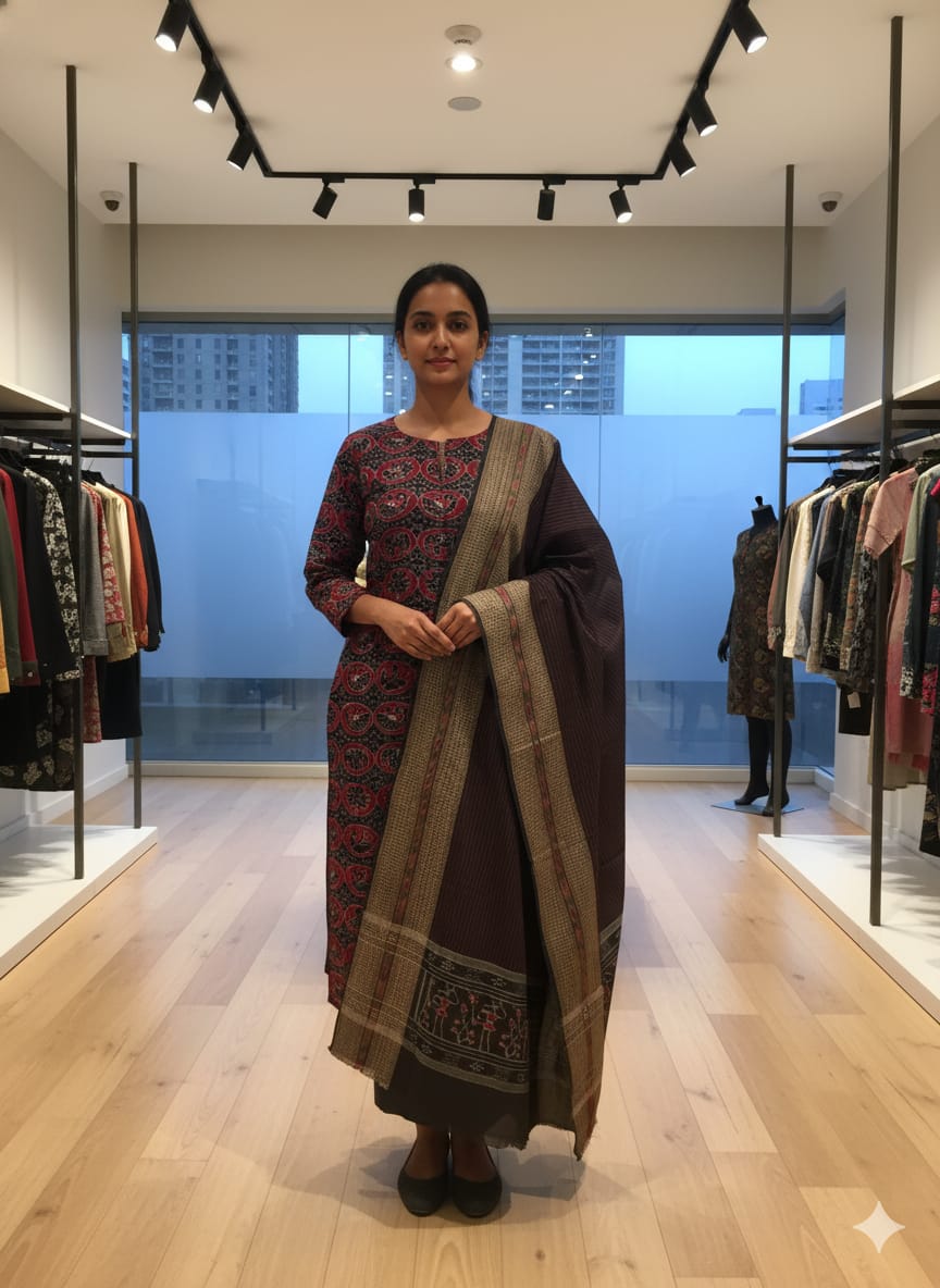 Black Maroon Animal Design Dress Set