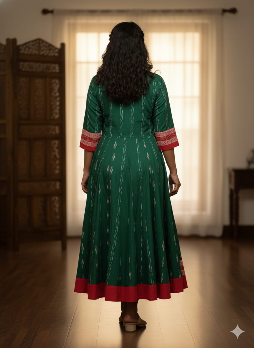 Green Red & Black Pasapali Designer A-Line Anarkali