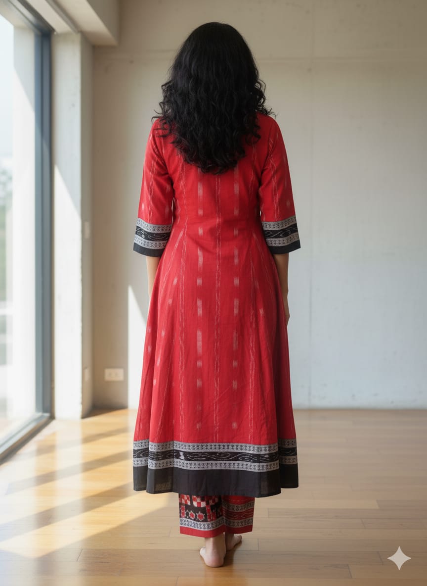 Red Black Pasapali Designer A-Line Anarkali