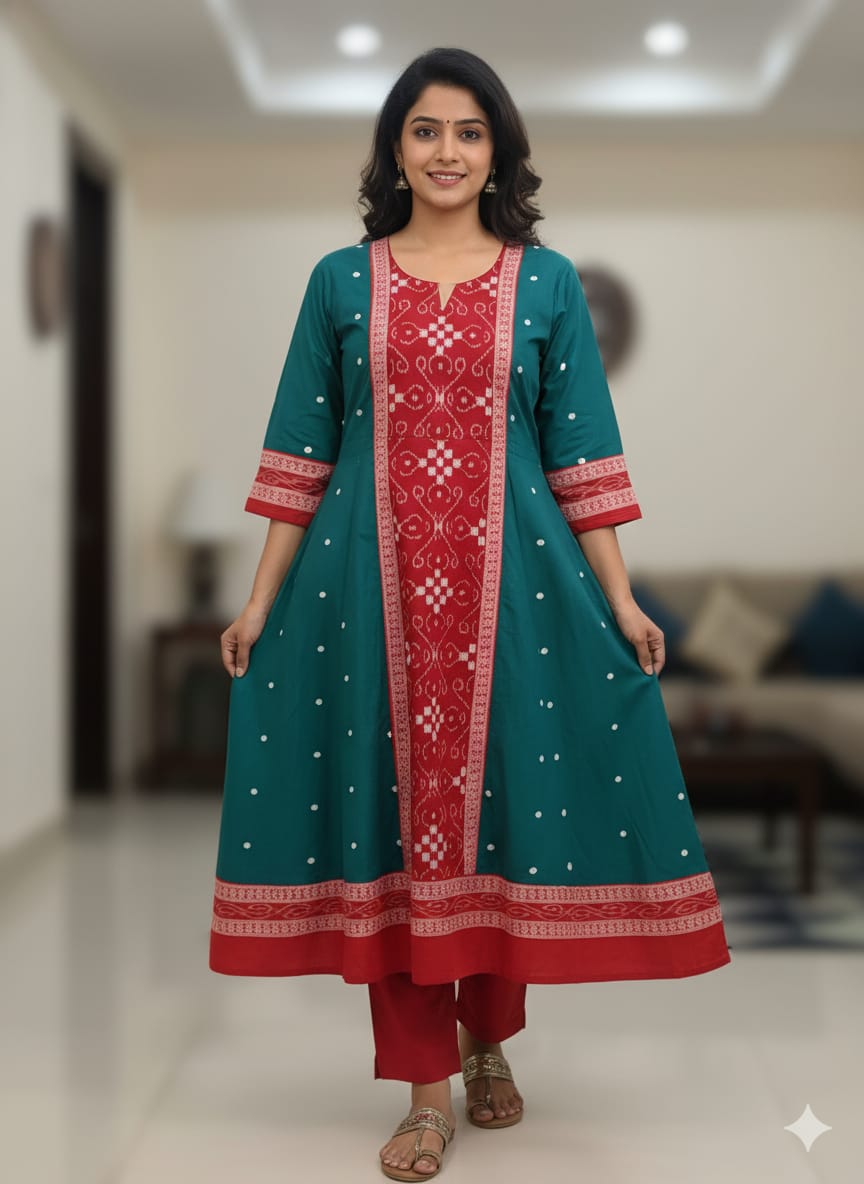 Green Red White Mini Pasapali Designer A-Line Anarkali