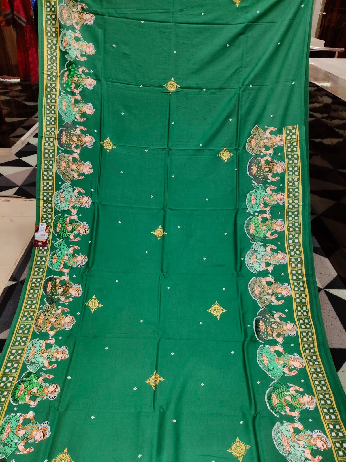 Green Radha Krishna Rasa Theme Pattachitra Khadi Silk Saree
