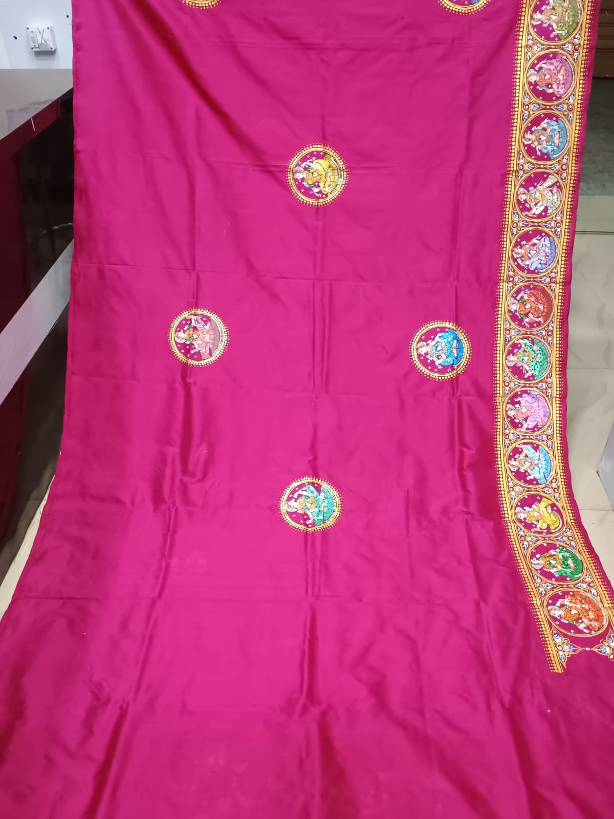 Magenta Kandarp Ratha Theme Pattachitra Sambalpuri Silk Saree