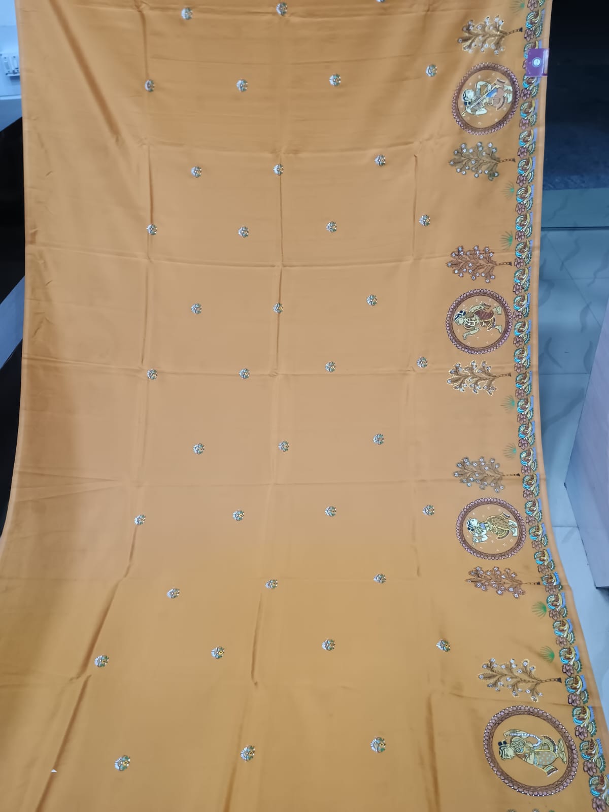 Mustard Raja Doli Theme Pattachitra Khadi Silk Saree