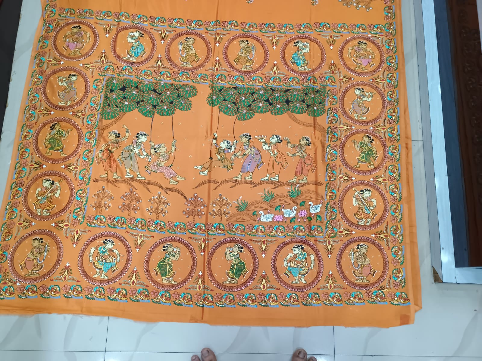 Mustard Raja Doli Theme Pattachitra Khadi Silk Saree