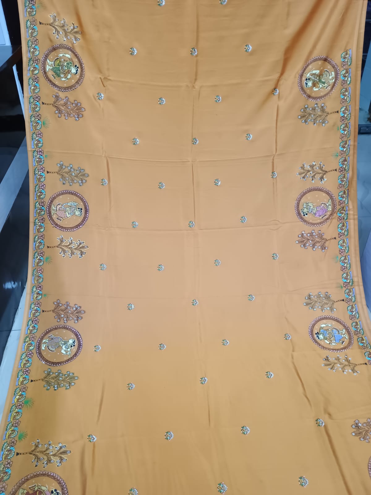Mustard Raja Doli Theme Pattachitra Khadi Silk Saree