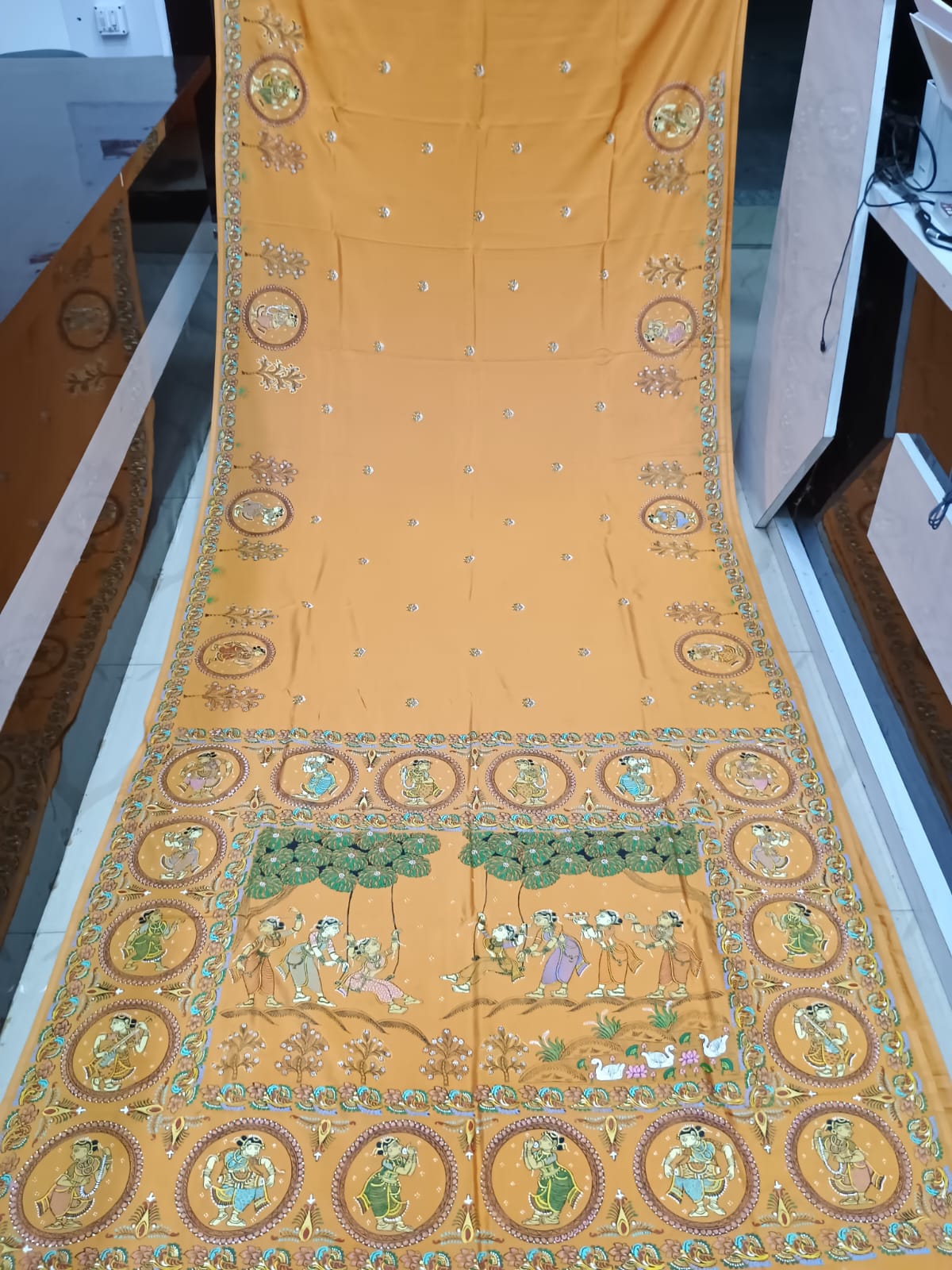 Mustard Raja Doli Theme Pattachitra Khadi Silk Saree
