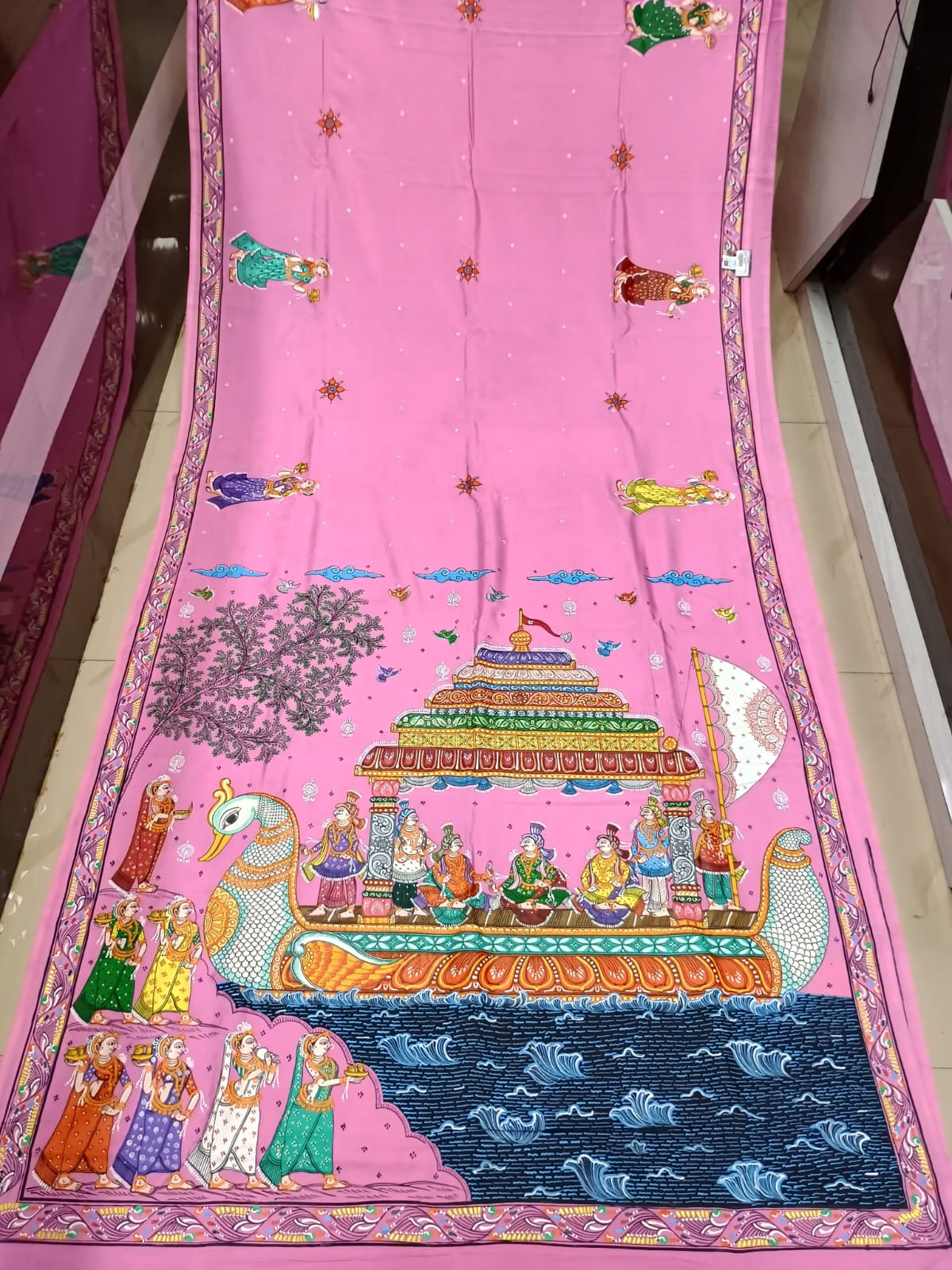 Pink Boita Bandan Theme Pattachitra Khadi Silk Saree