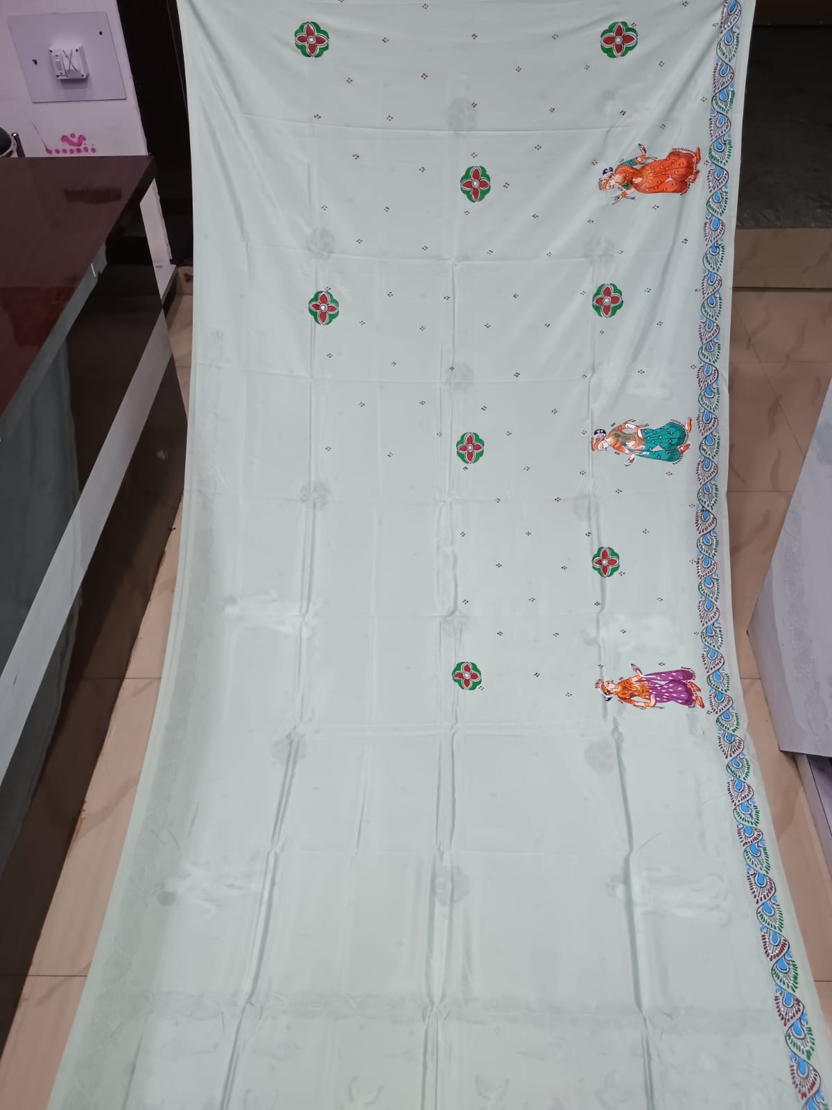 Aqua Mathura Vijay Theme Pattachitra Khadi Silk Saree