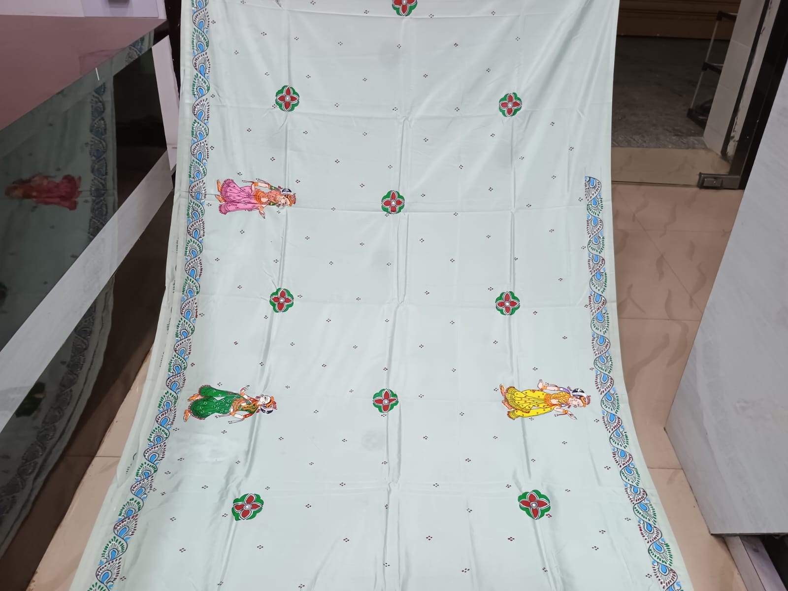 Aqua Mathura Vijay Theme Pattachitra Khadi Silk Saree