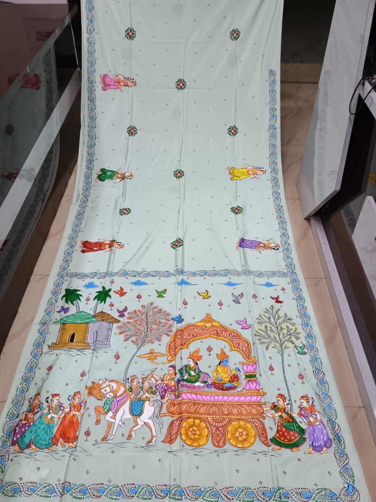 Aqua Mathura Vijay Theme Pattachitra Khadi Silk Saree