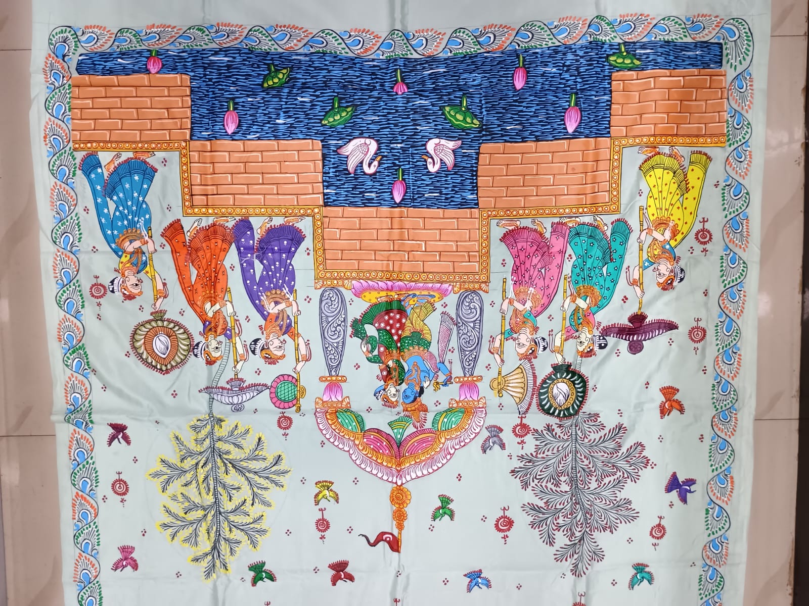 Aqua Radha Krishna Rasa Theme Pattachitra Khadi Silk Saree