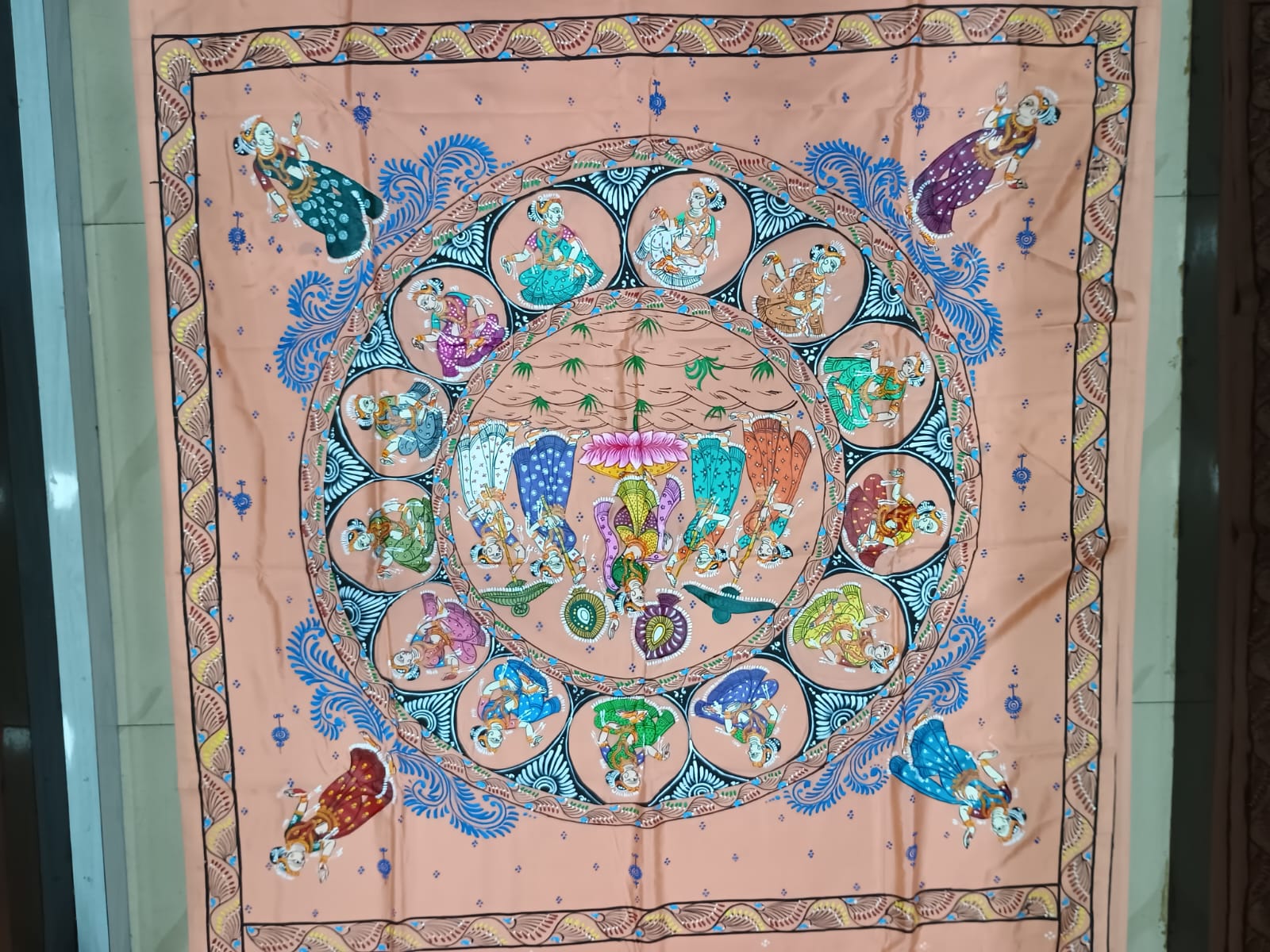 Peach Round Rasa Theme Pattachitra Khadi Silk Saree