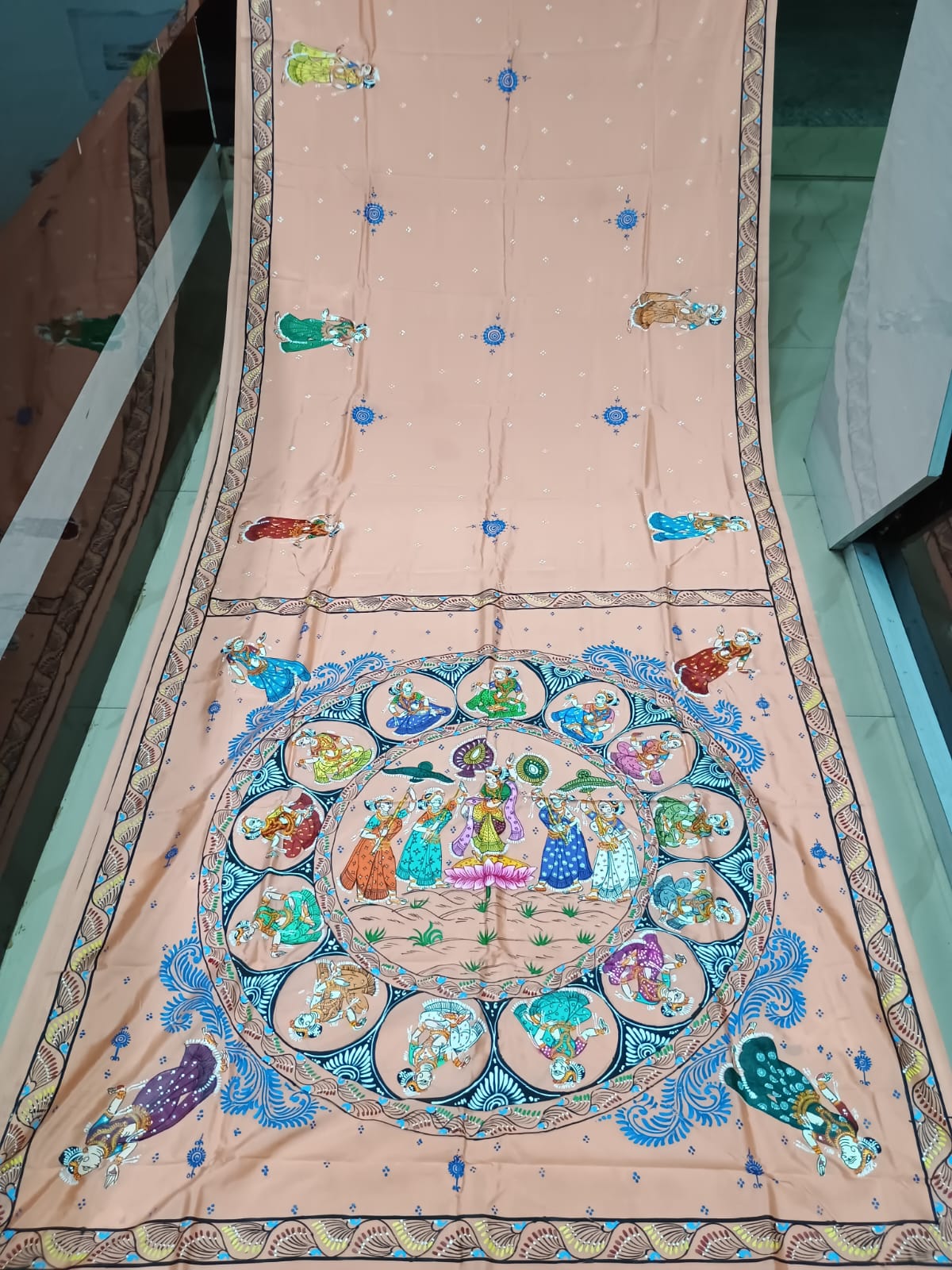 Peach Round Rasa Theme Pattachitra Khadi Silk Saree