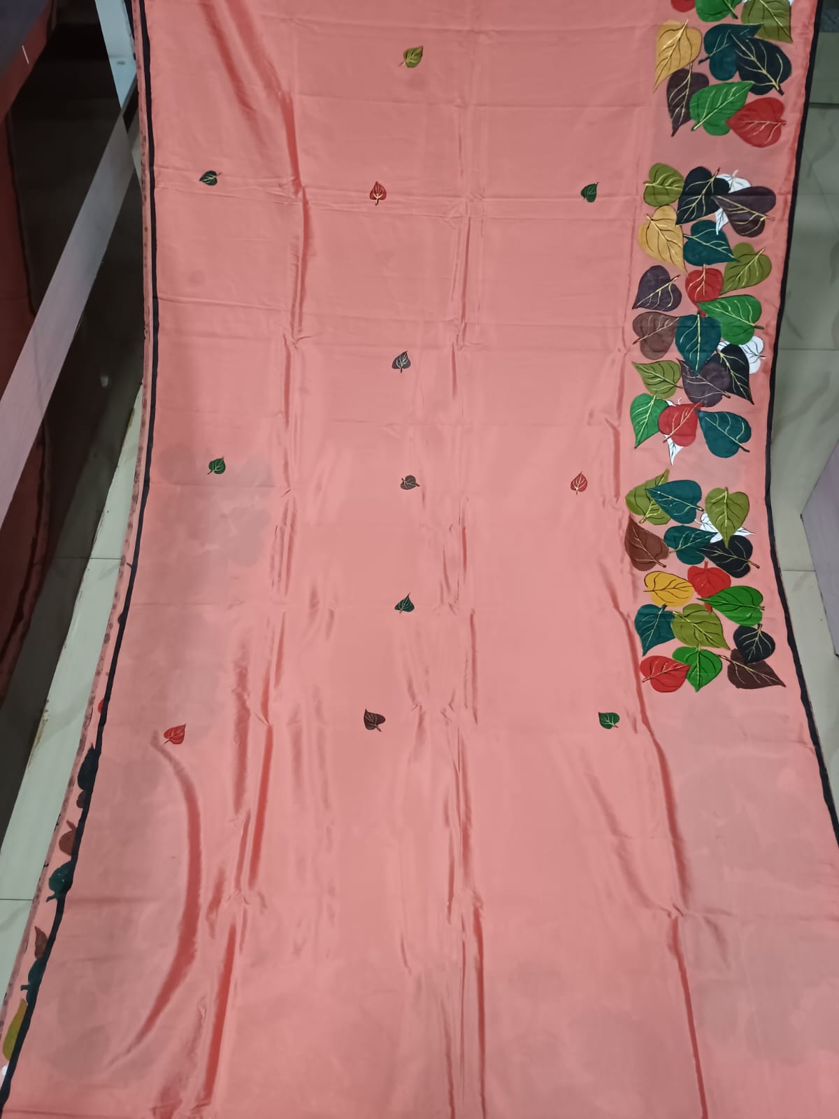 Pink Budha Theme Pattachitra Khadi Silk Saree