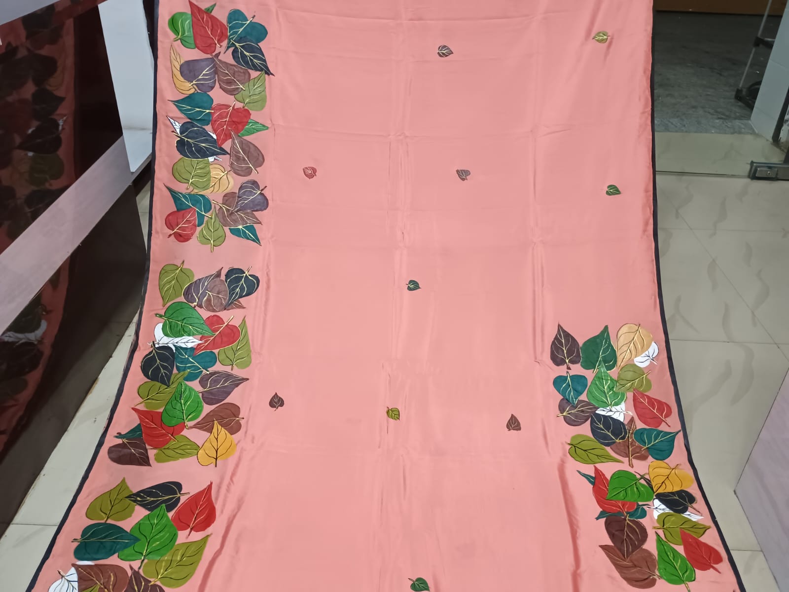 Pink Budha Theme Pattachitra Khadi Silk Saree