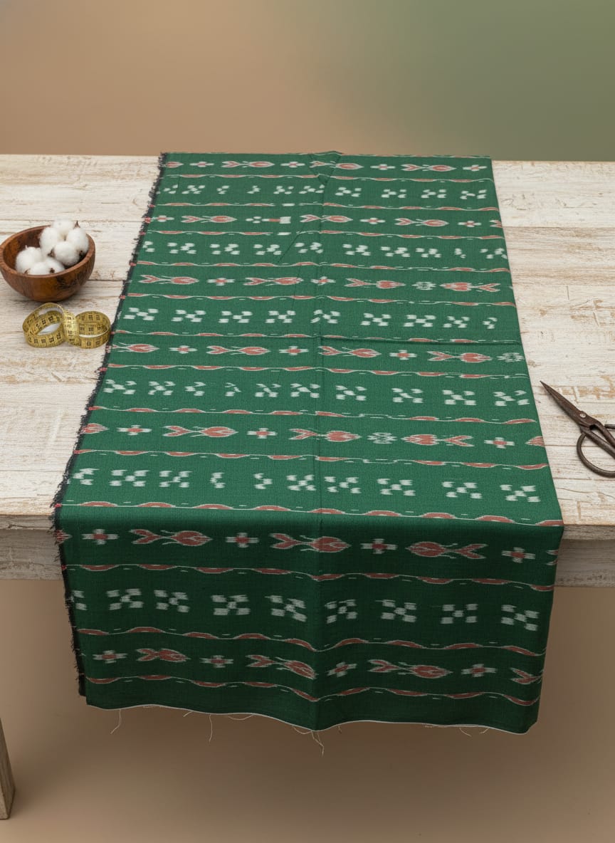Green Fish And pasapali Design Ikat Nuapatna Fabrics