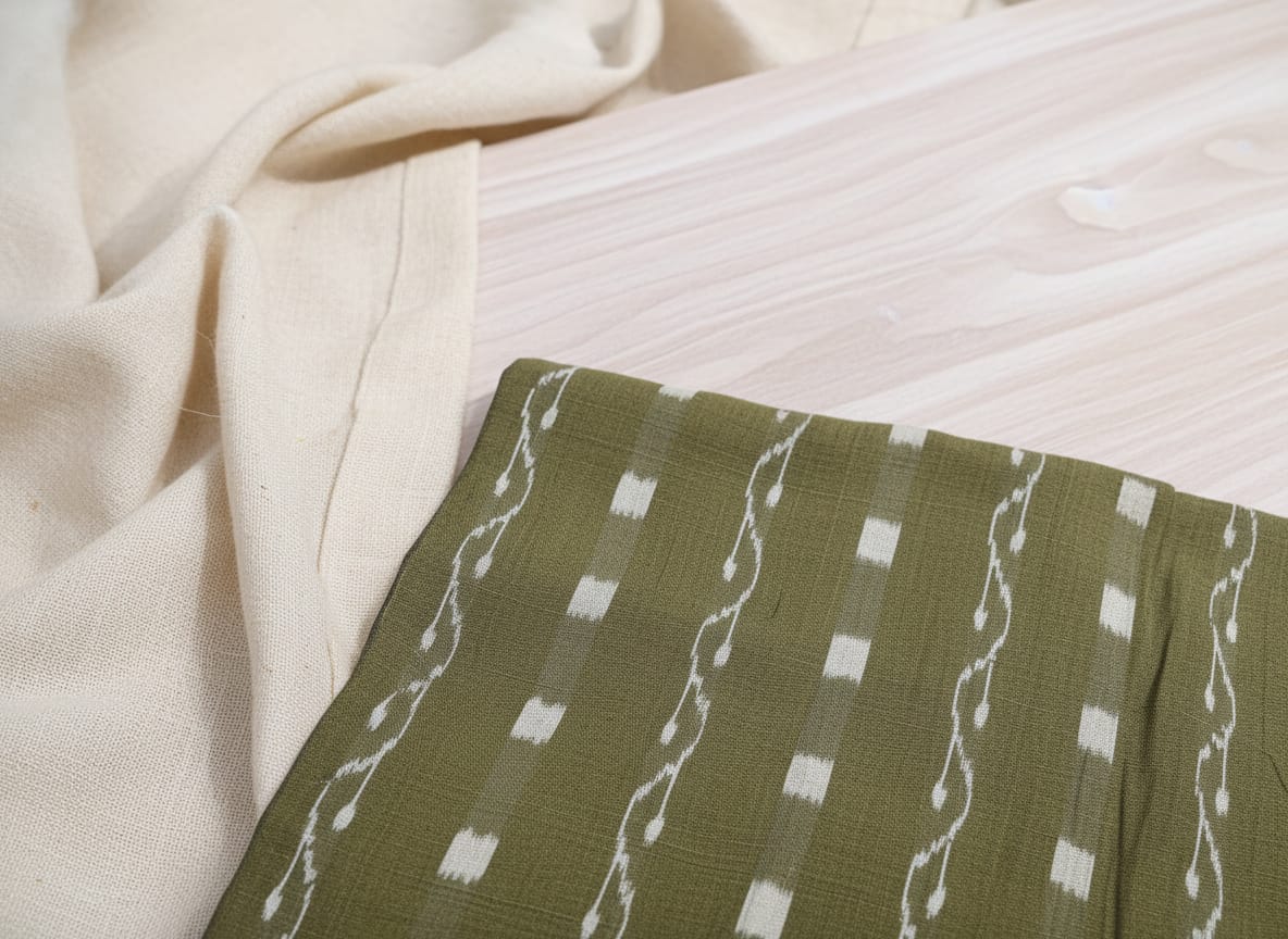 Mehendi Green Lata Design Ikat Nuapatna Fabrics