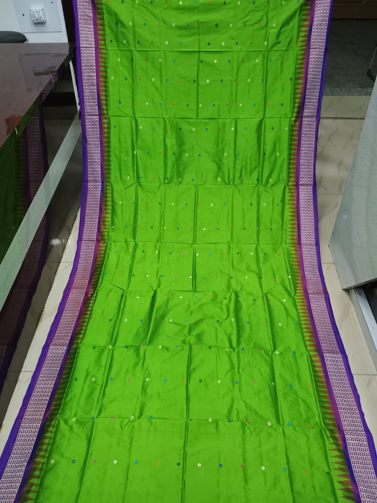 Parrot Green Purple Dolabedi Silk Saree