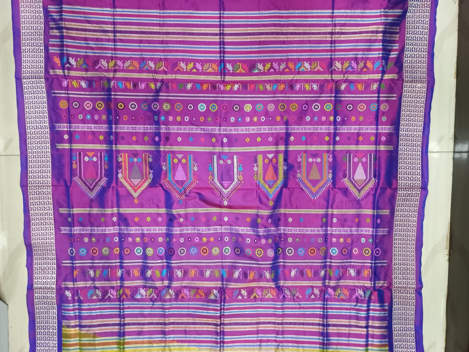 Parrot Green Purple Dolabedi Silk Saree