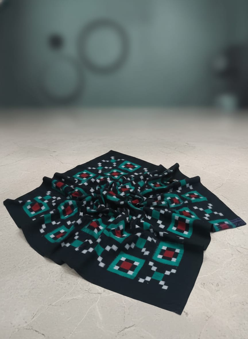 Black Green Cross Pasapali Ikat Design Sambalpuri Fabrics