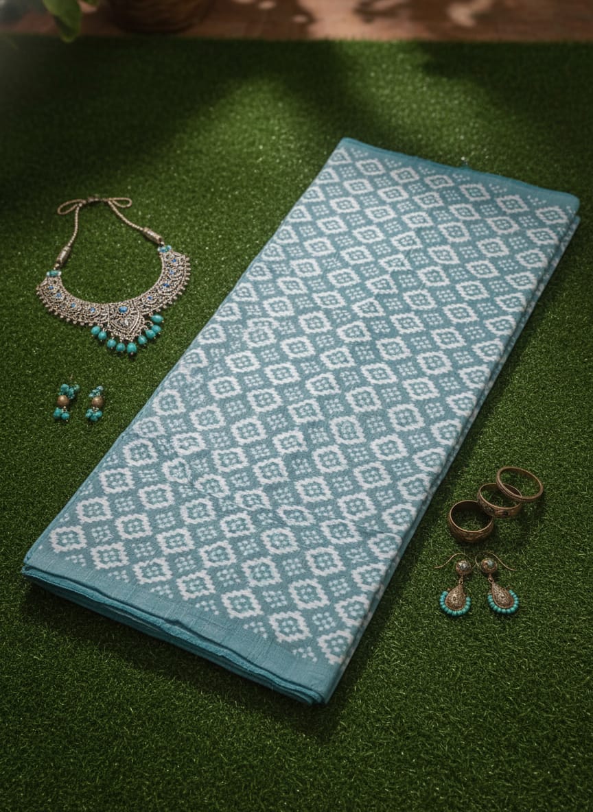 Light Ocean Blue Pasapali Design Sambalpuri Fabrics