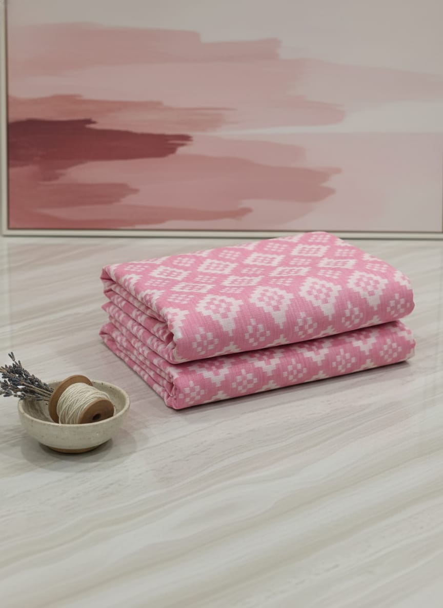 Pink White Pasapali Design Sambalpuri Fabrics