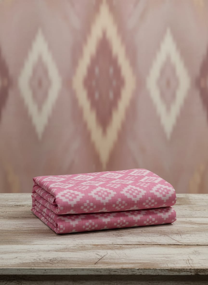 Pink White Pasapali Design Sambalpuri Fabrics