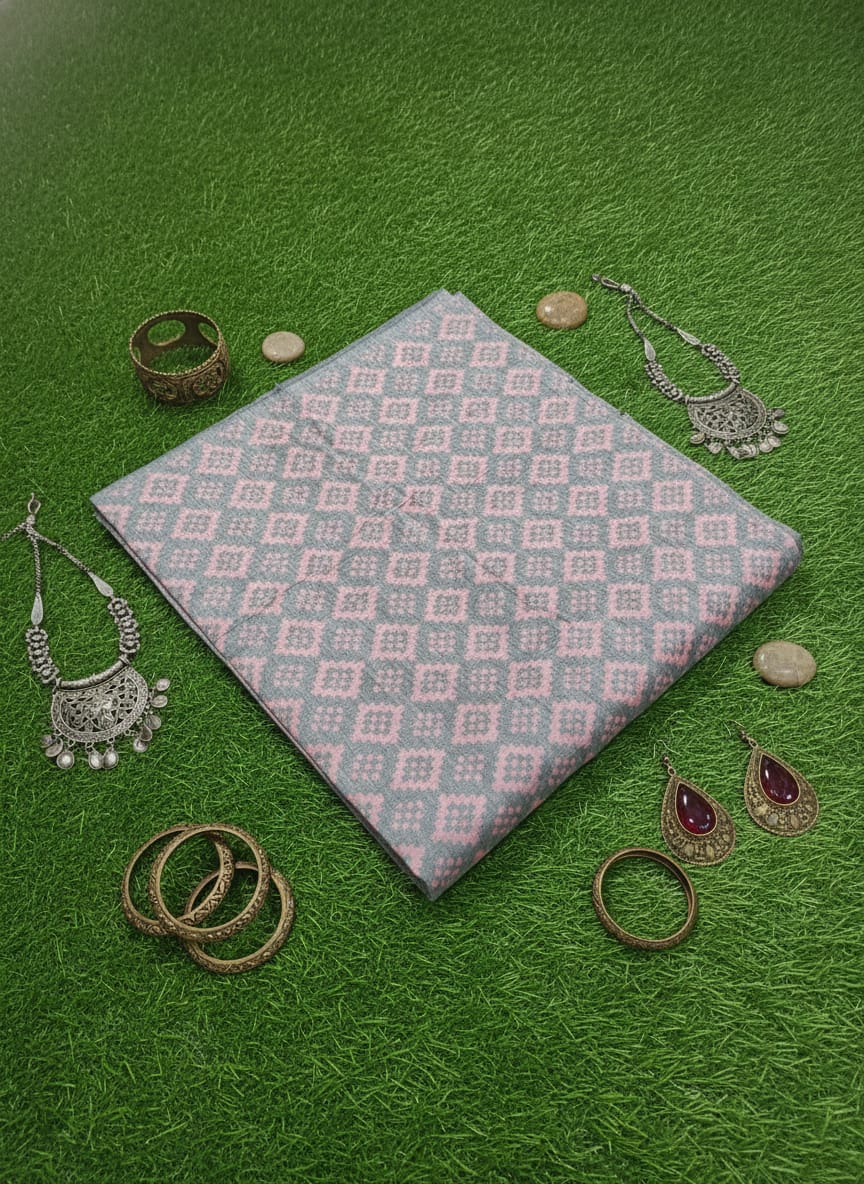 Grey Red White Pasapali Design Sambalpuri Fabrics