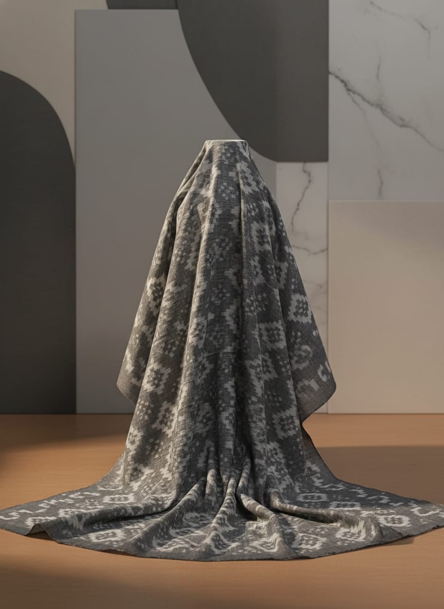 Light Grey White Pasapali Design Sambalpuri Fabrics