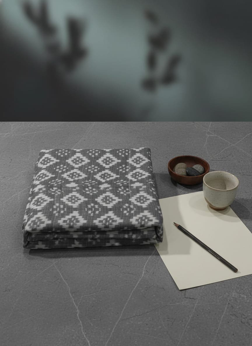 Light Grey White Pasapali Design Sambalpuri Fabrics