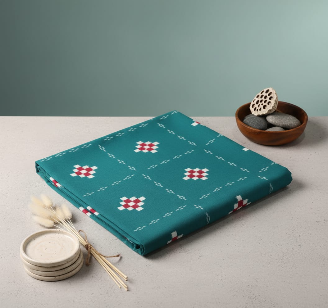 Green Red White Kothi Pasapali Design Sambalpuri Fabrics