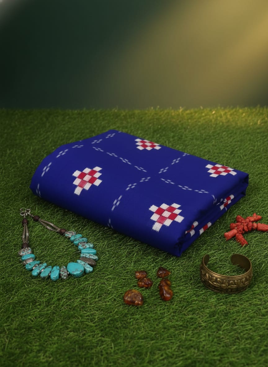 Blue Red White Kothi Pasapali Design Sambalpuri Fabrics