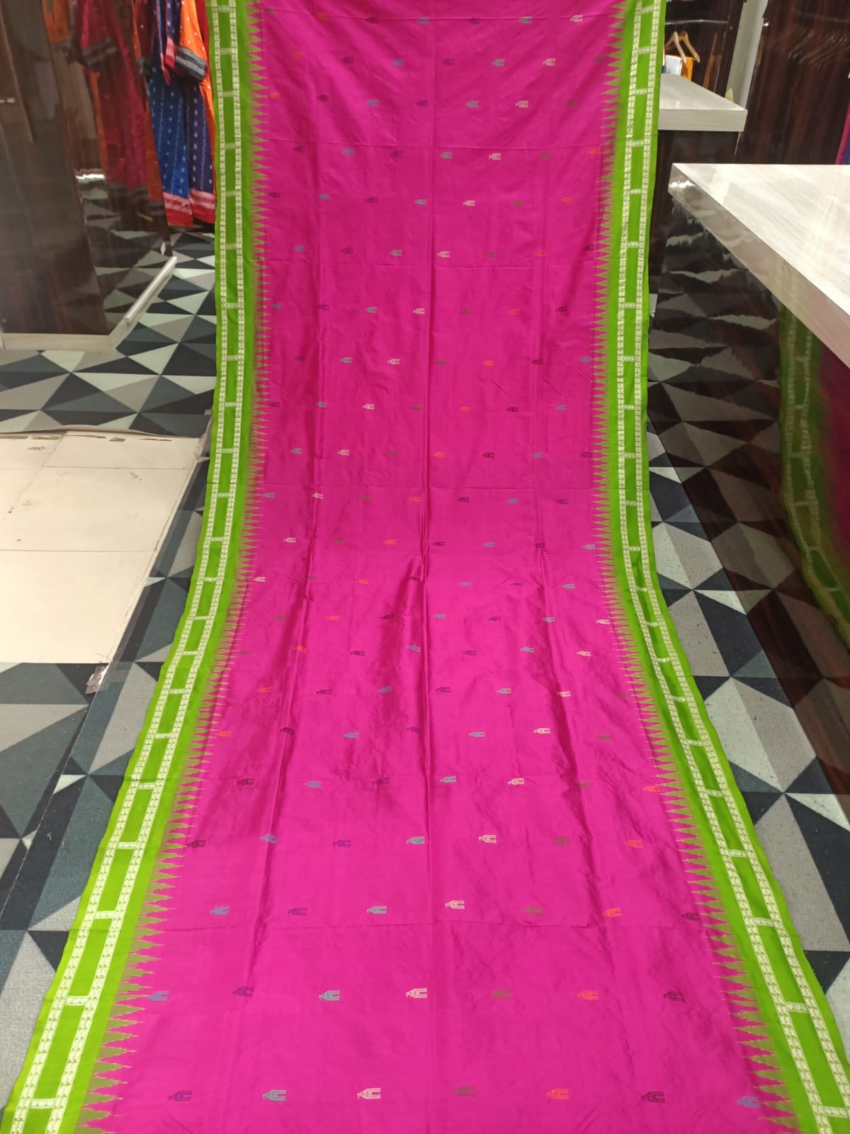 Magenta Parrot Green Sri Mandir Sambalpuri Silk Saree