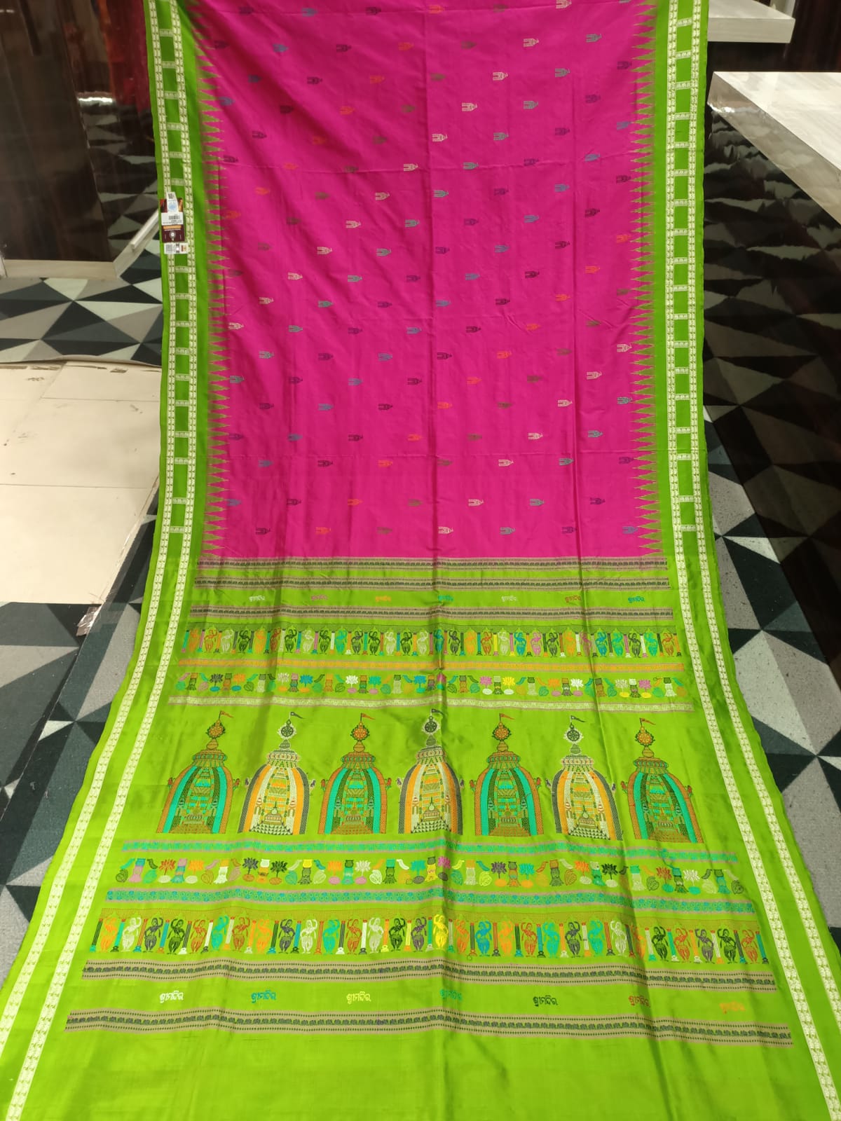 Magenta Parrot Green Sri Mandir Sambalpuri Silk Saree