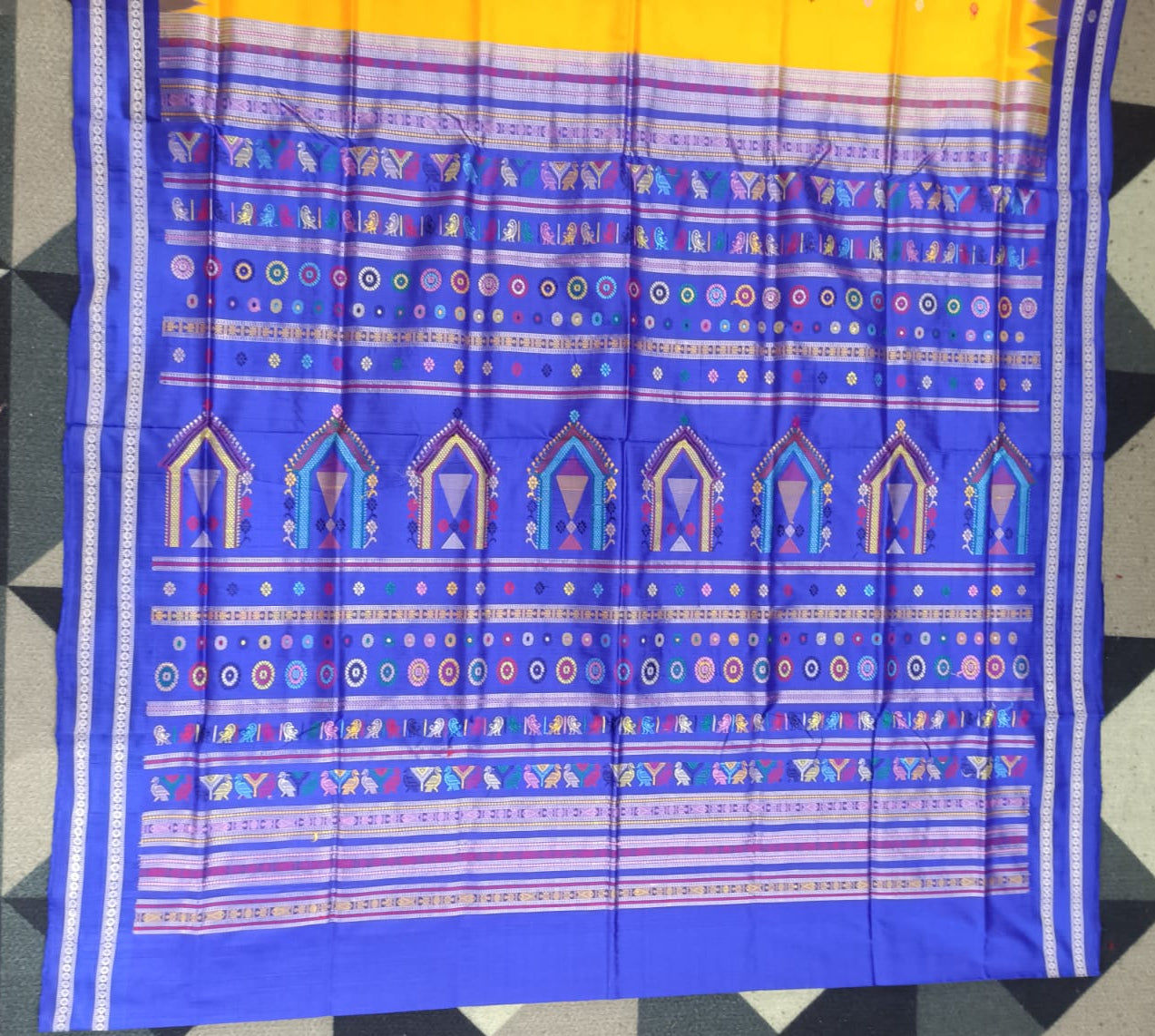 Yellow Blue Dolabedi Silk Saree